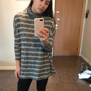 Striped turtleneck tunic sweater